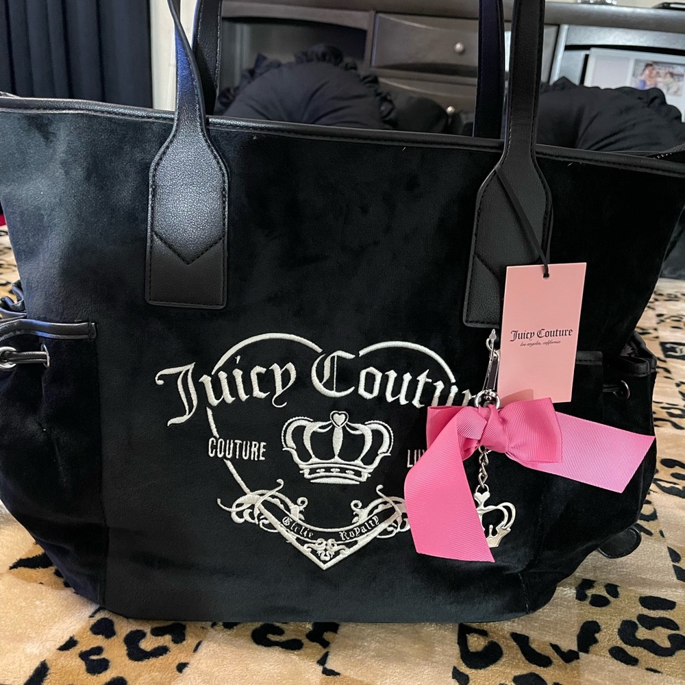 Juicy Couture Black Shoulder Bag with Pink Bow GIRLIE ROYALTY TOTE